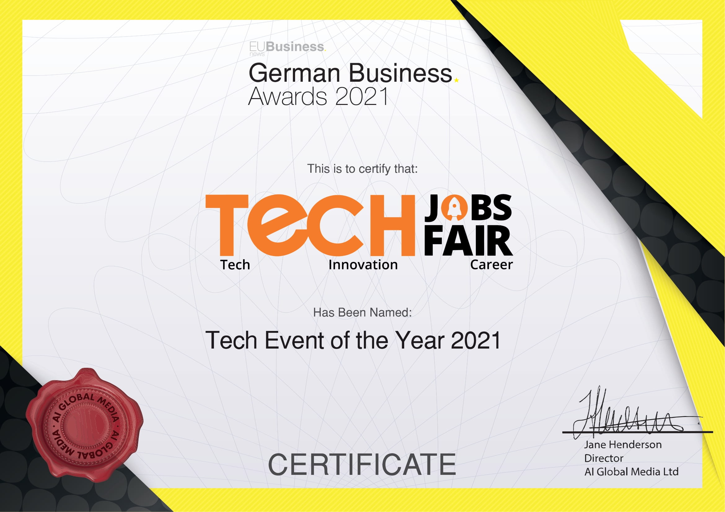 Germany Business Award 2021 Certificate